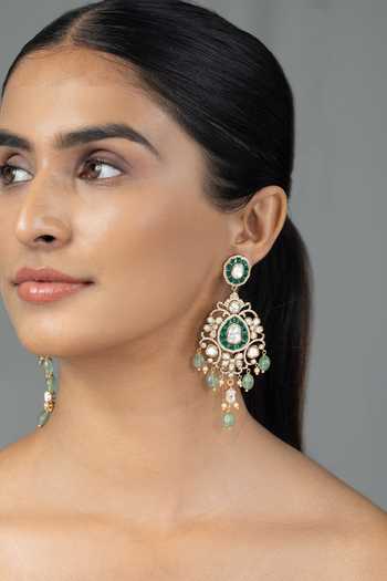 Buy_Joules by Radhika_Green Aaisha Embellished Earrings _at_Aza_Fashions