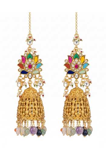 Shop_Joules by Radhika_Multi Color Lavya Embellished Jhumka Earrings _at_Aza_Fashions