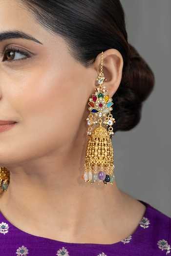 Buy_Joules by Radhika_Multi Color Lavya Embellished Jhumka Earrings _Online_at_Aza_Fashions