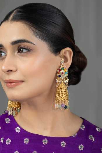 Buy_Joules by Radhika_Multi Color Lavya Embellished Jhumka Earrings _at_Aza_Fashions