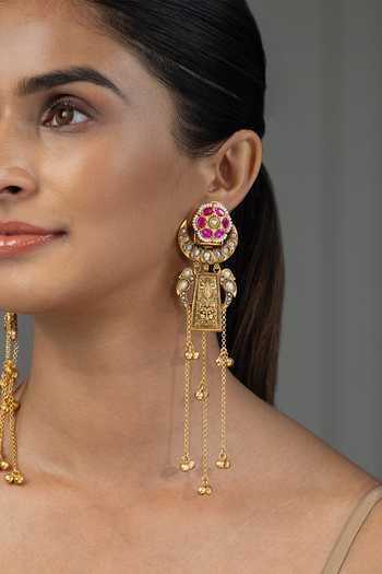 Buy_Joules by Radhika_Gold Plated Saika Embellished Long Tassel Earrings _at_Aza_Fashions