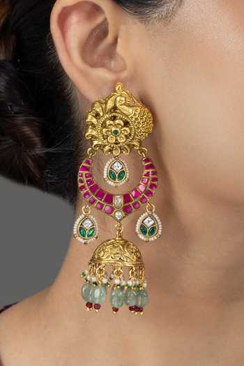 Buy_Joules by Radhika_Multi Color Tiyaa Embellished Jhumka Earrings _Online_at_Aza_Fashions