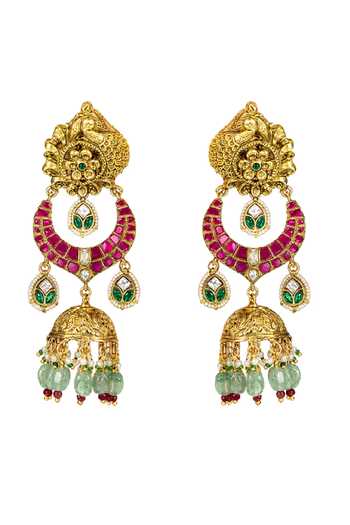 Shop_Joules by Radhika_Multi Color Tiyaa Embellished Jhumka Earrings _at_Aza_Fashions
