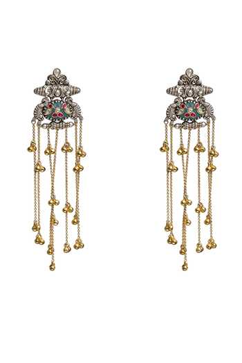 Shop_Joules by Radhika_Multi Color Eesha Long Ghungroo Tassel Earrings _at_Aza_Fashions