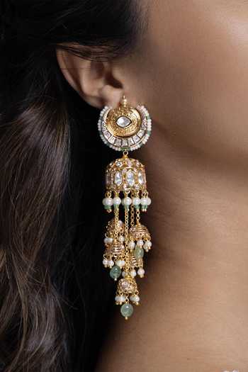 Joules by Radhika_Gold Plated Chandrika Tasselled Jhumka Earrings _Online_at_Aza_Fashions
