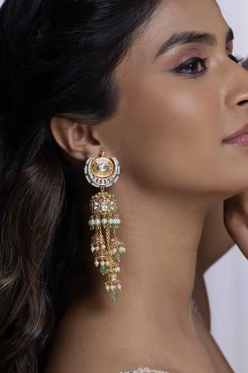Buy_Joules by Radhika_Gold Plated Chandrika Tasselled Jhumka Earrings _at_Aza_Fashions