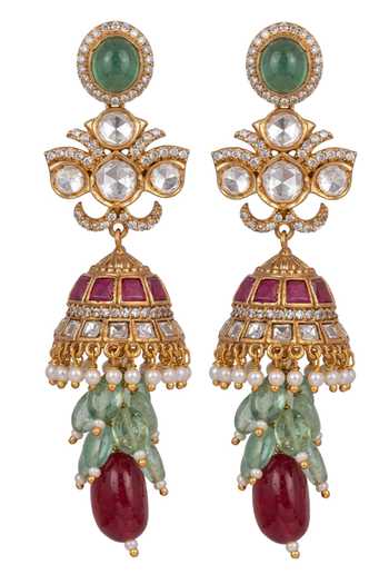 Shop_Joules by Radhika_Multi Color Ruby Radiance Jhumka Earrings _at_Aza_Fashions