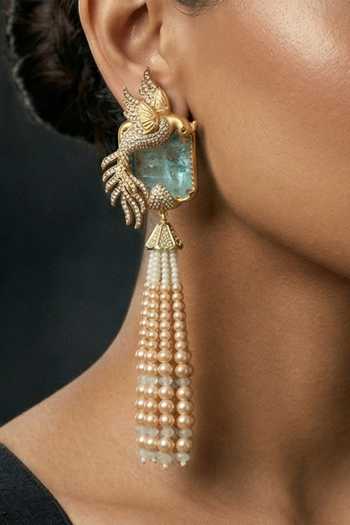 Joules by Radhika_Green Hemisha Long Tassel Earrings _Online_at_Aza_Fashions