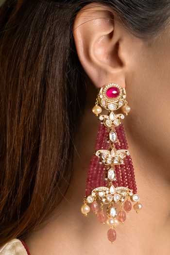 Joules by Radhika_Red Ruhani Long Tassel Earrings _Online_at_Aza_Fashions