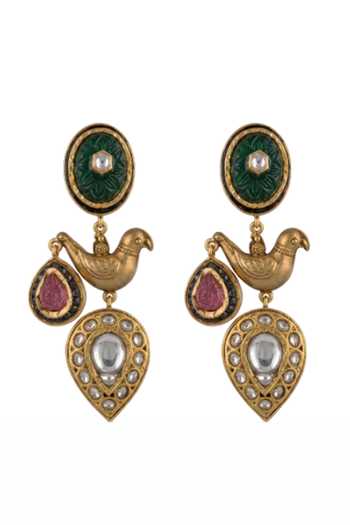 Shop_Joules by Radhika_Multi Color Ojasvi Bird Motif Earrings _at_Aza_Fashions