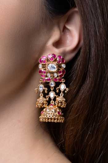 Joules by Radhika_Gold Plated Prakriti Embellished Jhumkas _Online_at_Aza_Fashions