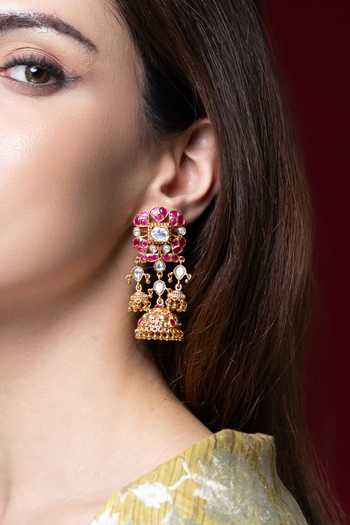 Buy_Joules by Radhika_Gold Plated Prakriti Embellished Jhumkas _at_Aza_Fashions
