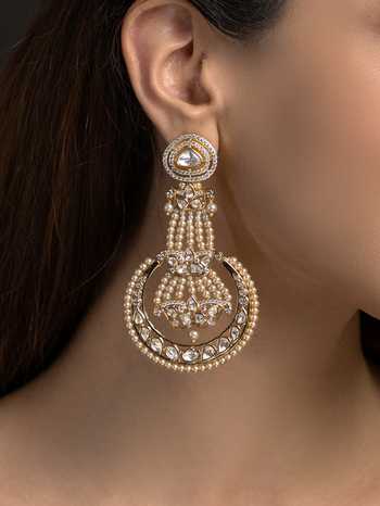 Joules by Radhika_Gold Plated Yashira Embellished Chandbalis Earrings _Online_at_Aza_Fashions