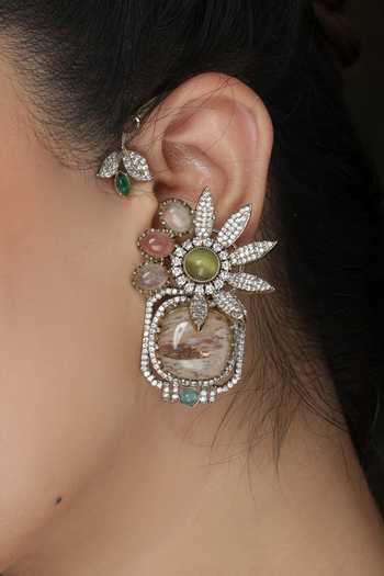 Shop_Joules by Radhika_Gold Plated 2 In 1 Daisy Charm Cuff Earrings _at_Aza_Fashions