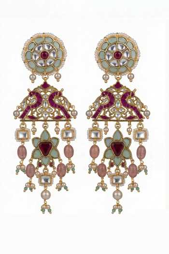Shop_Joules by Radhika_Multi Color Jivika Embellished Peacock Earrings _at_Aza_Fashions