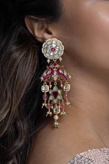 Joules by Radhika_Multi Color Jivika Embellished Peacock Earrings _Online_at_Aza_Fashions