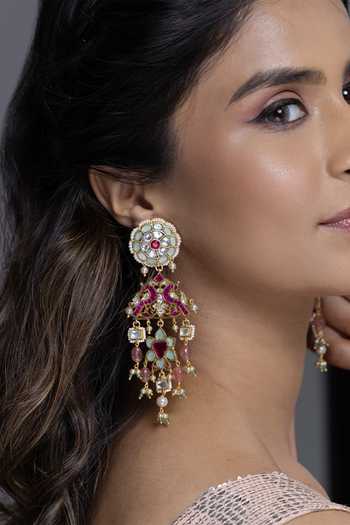 Buy_Joules by Radhika_Multi Color Jivika Embellished Peacock Earrings _at_Aza_Fashions