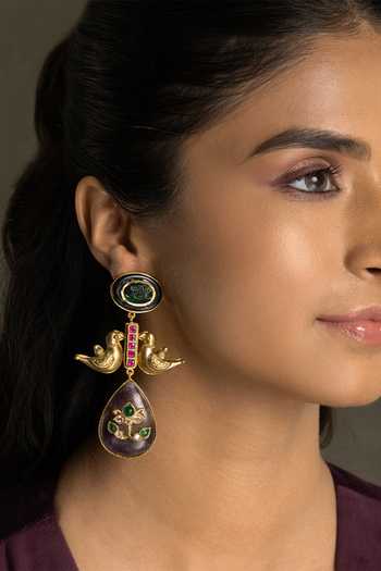 Buy_Joules by Radhika_Multi Color Ishira Embellished Bird Earrings _at_Aza_Fashions