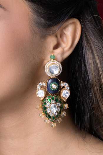 Joules by Radhika_Blue Urvi Embellished Earrings _Online_at_Aza_Fashions