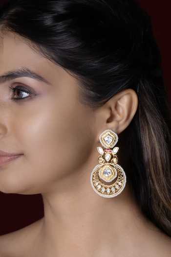 Buy_Joules by Radhika_White Nerissa Embellished Earrings _at_Aza_Fashions