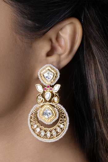 Joules by Radhika_White Nerissa Embellished Earrings _Online_at_Aza_Fashions