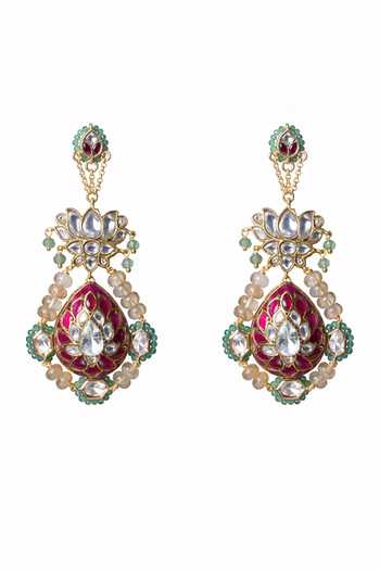 Shop_Joules by Radhika_Gold Plated Gaurika Embellished Earrings _at_Aza_Fashions