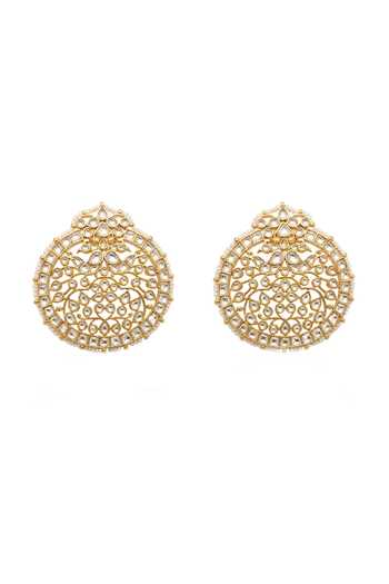 Shop_Joules by Radhika_Gold Plated Falak Embellished Stud Earrings _at_Aza_Fashions