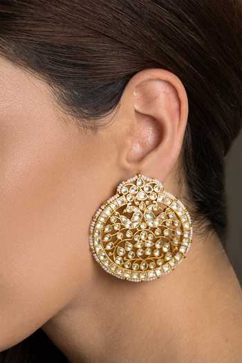 Joules by Radhika_Gold Plated Falak Embellished Stud Earrings _Online_at_Aza_Fashions