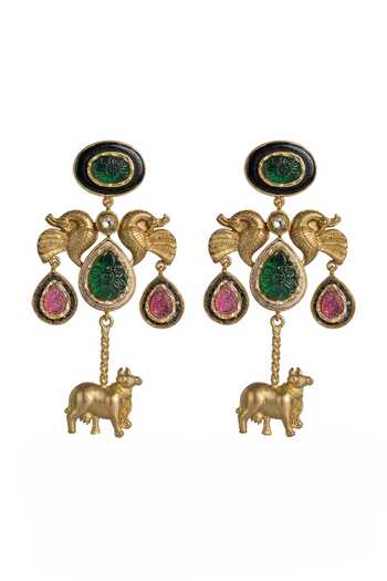Shop_Joules by Radhika_Gold Plated Vamika Stone Embellished Earrings _at_Aza_Fashions