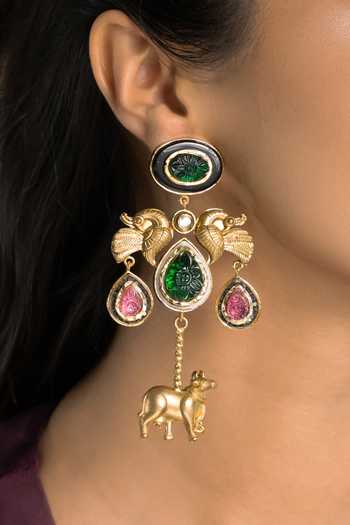 Joules by Radhika_Gold Plated Vamika Stone Embellished Earrings _Online_at_Aza_Fashions