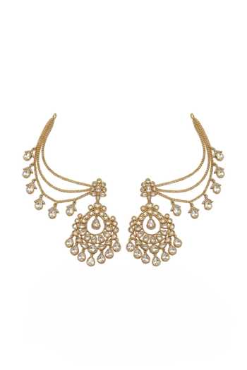Shop_Joules by Radhika_Gold Plated Elaria Embellished Earrings With Ear Chains _at_Aza_Fashions