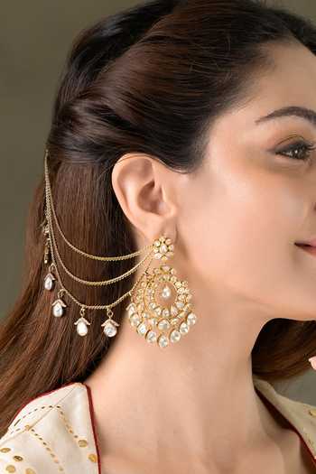 Buy_Joules by Radhika_Gold Plated Elaria Embellished Earrings With Ear Chains _at_Aza_Fashions