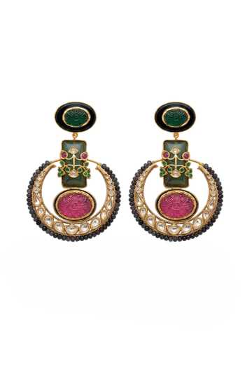 Shop_Joules by Radhika_Multi Color Kanika Carved Chandbali Earrings _at_Aza_Fashions