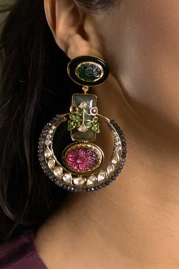 Joules by Radhika_Multi Color Kanika Carved Chandbali Earrings _Online_at_Aza_Fashions