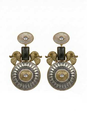 Shop_Joules by Radhika_Gold Plated Yamika Peacock Earrings _at_Aza_Fashions