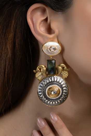 Joules by Radhika_Gold Plated Yamika Peacock Earrings _Online_at_Aza_Fashions