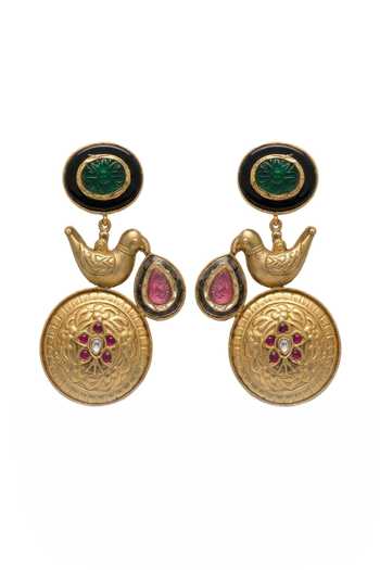 Shop_Joules by Radhika_Gold Plated Indrani Embellished Bird Earrings _at_Aza_Fashions