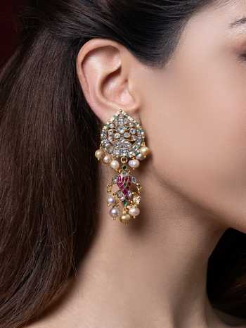 Joules by Radhika_Gold Plated Diya Embellished Earrings _Online_at_Aza_Fashions