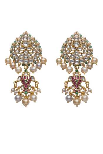 Shop_Joules by Radhika_Gold Plated Diya Embellished Earrings _at_Aza_Fashions