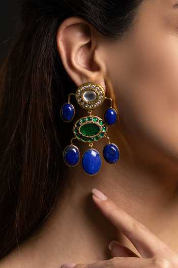 Joules by Radhika_Blue Falguni Embellished Earrings _Online_at_Aza_Fashions