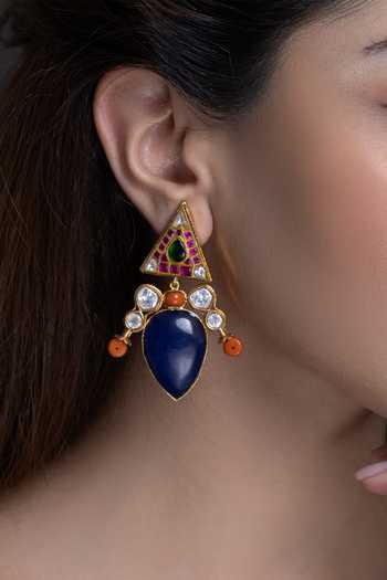 Joules by Radhika_Blue Urvashi Embellished Earrings _Online_at_Aza_Fashions
