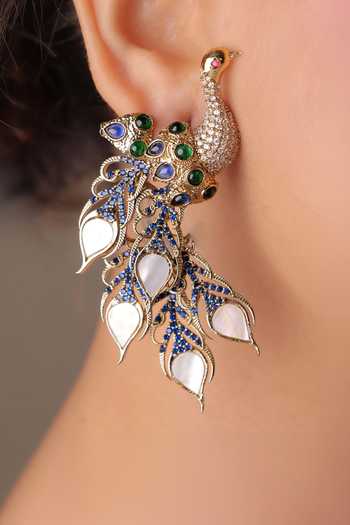 Shop_MRJEWELS_Multi Color Peacock Pearl Embellished Earrings _at_Aza_Fashions