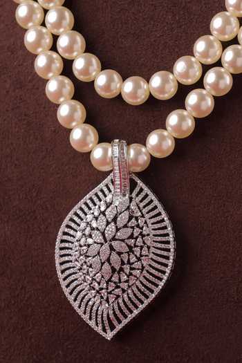 Shop_MRJEWELS_White Tanirika Pearl Layered Necklace Set _at_Aza_Fashions