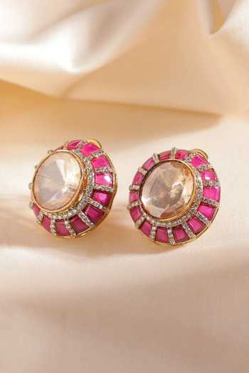 Buy_Mrjewels_Gold Plated Royal Polki Stud Earrings _at_Aza_Fashions