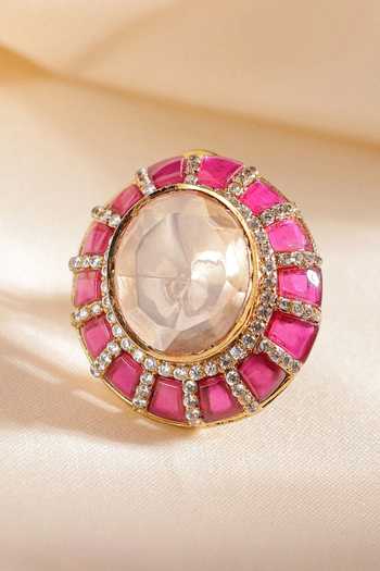Shop_Mrjewels_Gold Plated Royal Polki Stud Earrings _at_Aza_Fashions