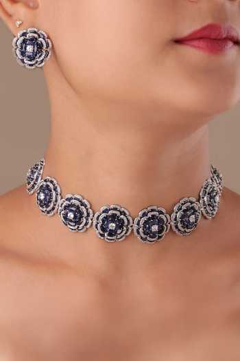 Buy_MRJEWELS_Blue Swarovski Embellished Necklace Set _at_Aza_Fashions