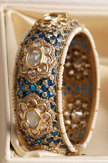 Shop_MRJEWELS_Blue Gold Finished Kundan Polki Kada _at_Aza_Fashions