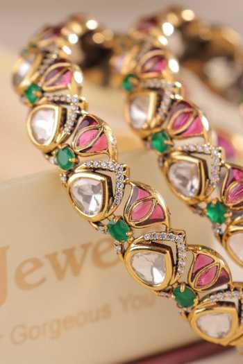 MRJEWELS_Multi Color Kiara Antique Kundan Polki Bangles - Set Of 2 _Online_at_Aza_Fashions