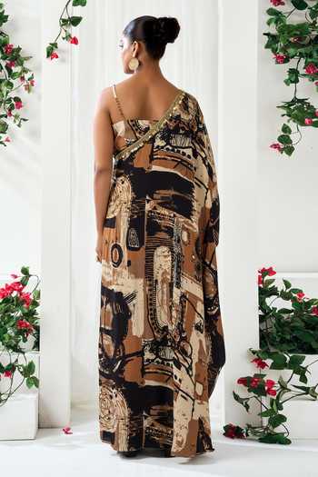 Shop_Arje India_Multi Color Crepe One Shoulder, V-neck Printed Dress With Bustier _at_Aza_Fashions
