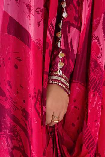 Shop_Arje India_Red Crepe Choker Neck Printed Draped Dress _Online_at_Aza_Fashions